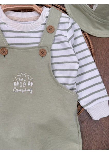 Safari Şapkalı Nakışlı Çizgili Sweatshirt Salopet Erkek Bebek Takım modelleri