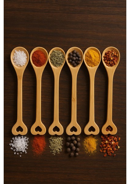 Ahşap Baharat Kaşığı Seti 6 Lı 15 cm