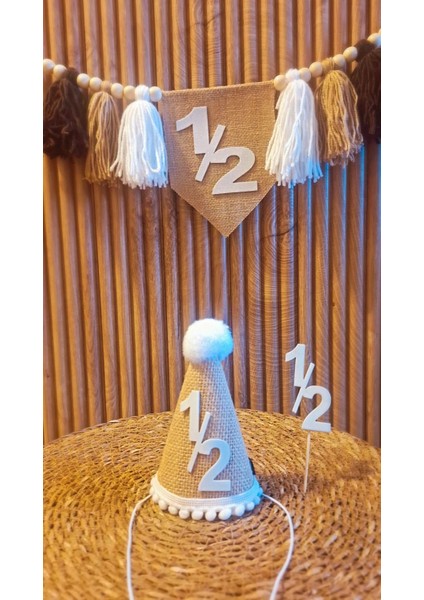 6 Aylık 6 Months Şapka Mama Sandalyesi Duvar Flaması Beyaz 1/2 Yarım Yaş Partisi 3 Lü Set Flama modelleri