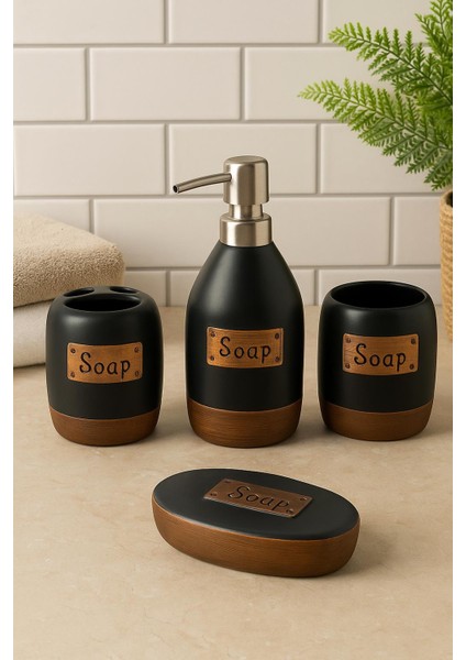 4 Parça Siyah Seramik Banyo Seti