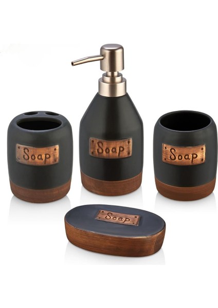 4 Parça Siyah Seramik Banyo Seti fiyatları