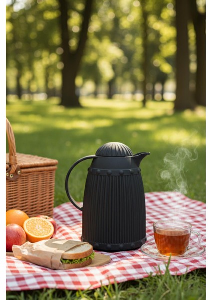 1 Lt Isı Yalıtımlı Çay ve Soğuk Su Termosu Siyah (12 Saat Sıcak Tutar & Içi Camdır) fiyatları