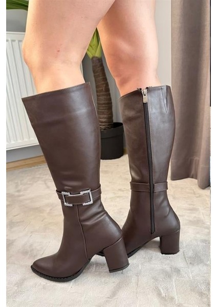 Kadın Paris Koyu Kahve Yandan Fermuarlı Diz Altı Cizme 410 modelleri