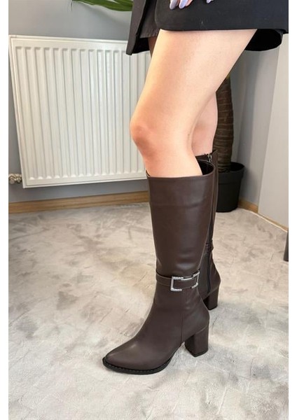 Kadın Paris Koyu Kahve Yandan Fermuarlı Diz Altı Cizme 410 fırsatları