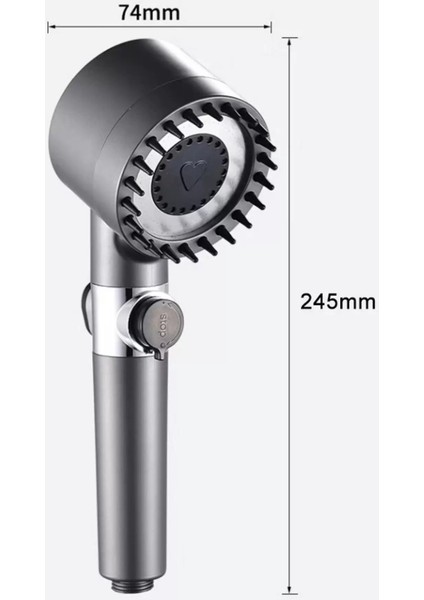 3 Fonksiyonlu Filtreli Yüksek Basınçlı Duş Başlığı Gri indirimleri