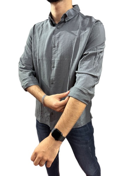 Lastman Oversize Keten Gömlek Gri