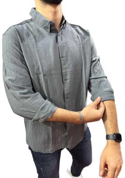 Lastman Oversize Keten Gömlek Gri fiyatları
