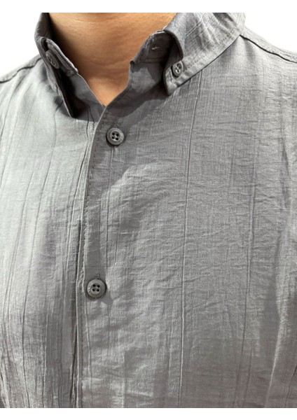 Lastman Oversize Keten Gömlek Gri modelleri