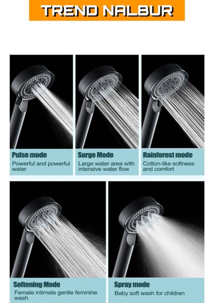 5 Fonksiyonlu Siyah Mat Duş Başlığı Seti, Pvc Hortum ile Kullanım Keyfi indirimleri