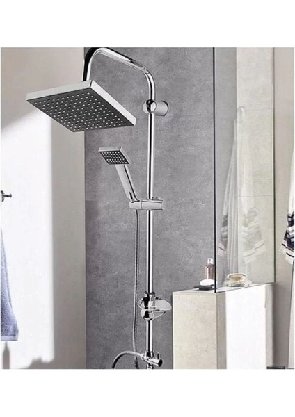 Gri Kare Duş Başlığı Seti, Şık ve Modern Tasarım, Dayanıklı ve Kullanışlı Ürün.