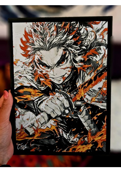 Kyojuro Rengoku 2 - Demon Slayer Kabartmalı Tablo