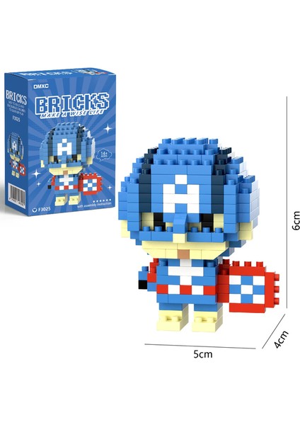 Captain America Bricks Mini Blok Figür 🧩 160 Parça | Mikro Puzzle Oyuncak