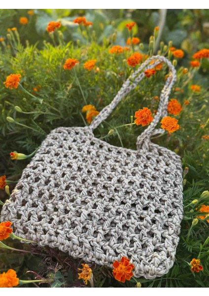 El Yapımı Makrome ve Kağıt Ip Omuz Çantası – Çıtçıtsız, Bohem & Doğal