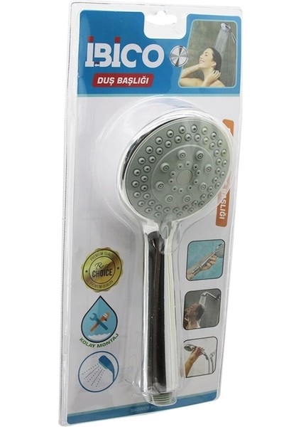 Yuvarlak Bombeli Duş Başlığı, Krom Gövde, Gri Zemin, 14.5cm Çap, Orta Boy, Şık Tasarım