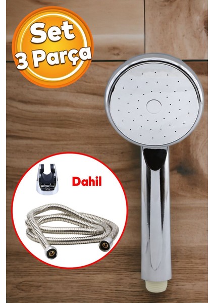 Gri Banyo Duş Seti, Yuvarlak Klasik Başlık, Metal Hortum, Fişkiye, Şık ve Kullanışlı