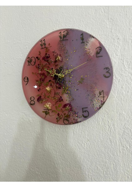 - Pembe Mor Tomurcuk Güllü Epoksi Duvar Saati (Özel Tasarım - Tek Üretim) - 30 cm fırsatları