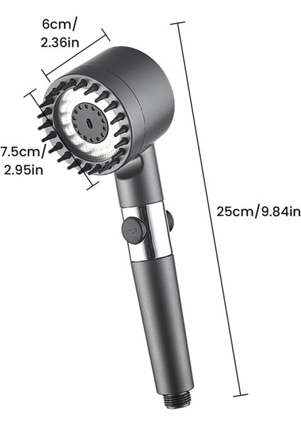 Su Masajlı, Kademeli, Yüksek Basınç, Filtreli, Tasarruflu Duş Başlığı Siyah