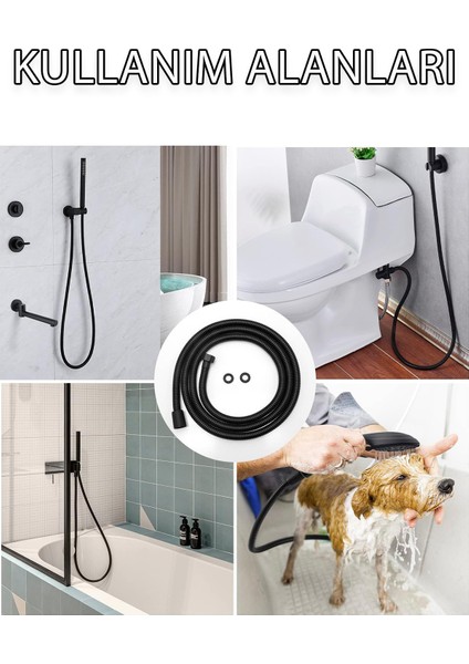 Siyah 1.5 M Duş Hortumu, Tüm Başlıklarla Uyum Sağlayan Bağlantı Aksesuarı
