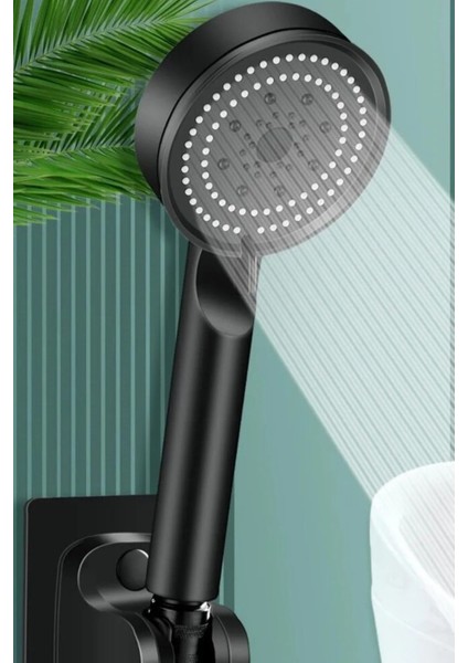 Siyah 3'lü Turbo Duş Başlığı Seti, 5 Fonksiyonlu, Su Tasarruflu, Örgülü Hortum ve Askı ile fiyatları