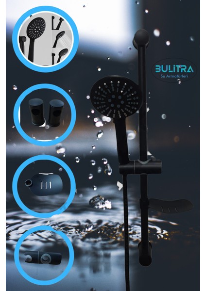 Mat Siyah Yuvarlak Çok Fonksiyonlu Sürgülü Duş Seti modelleri