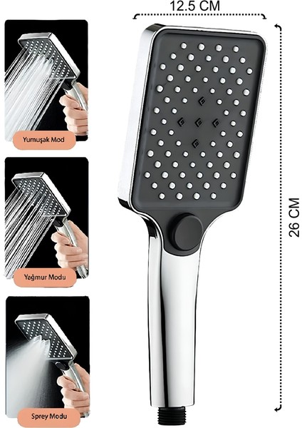 3 Fonksiyon Dikdörtgen Duş Başlığı, Rahat Kullanım ve Tüm Hortumlara Uyumlu fiyatları