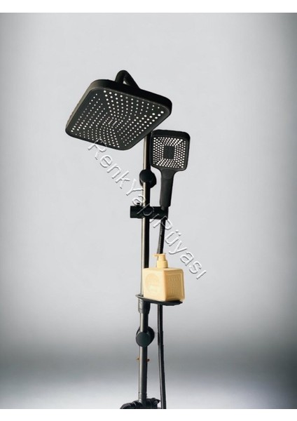 Kare Siyah Çelik Spiralli Çok Fonksiyonlu Banyo Duş Başlığı Seti