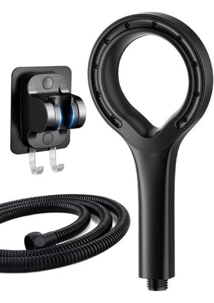 Siyah El Duşu ve Hortum Seti, Yapışkan Mafsal ile Kolay Kurulum