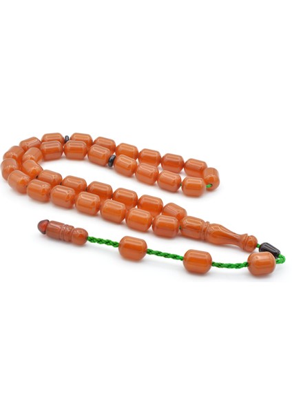 Usta Işi Sistemli Fıçı Kesim Çubuk Malzeme Turuncu Sıkma Kehribar Tesbih 130