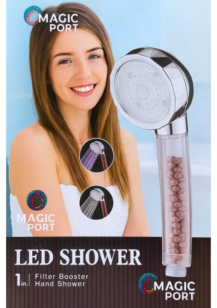 Şık LED Duş Başlığı, Boncuklu Tasarım, Kireç Önleyici Özellik ile Kolay Kullanım