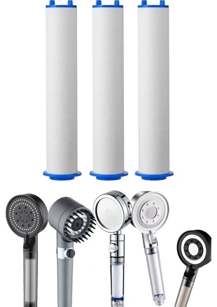 3'lü Filtreli Duş Başlığı Seti, Kireç Önleyici ve Temiz Su Filtreleri