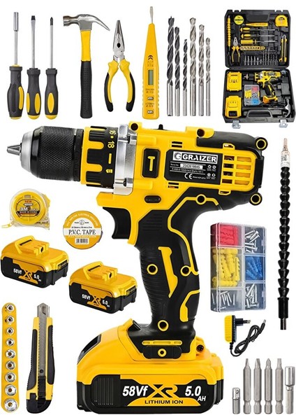 Alman Technology 56 V 5 Ah Darbeli Çift Akülü Şarjlı Vidalama Matkap 32 Parça Hobi Set fiyatları