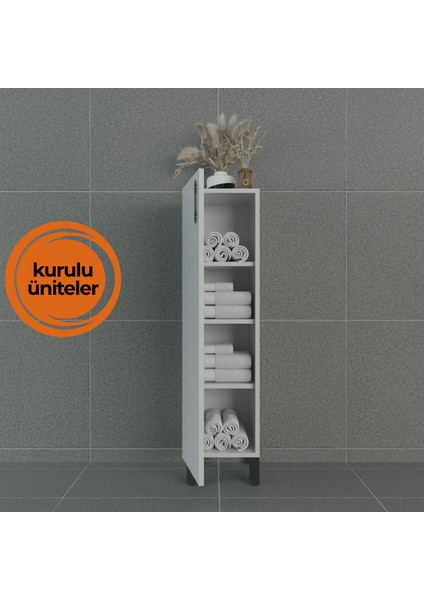 Volans-AL 30 cm Çok Amaçlı Ayaklı Dolap Parlak Beyaz MDF Lam Sol Menteşe