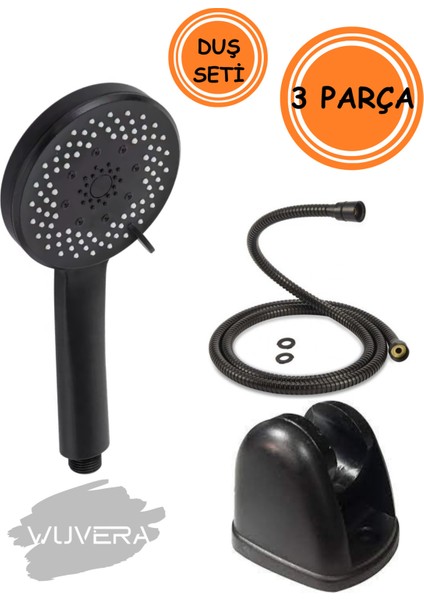 Şık Siyah Fonksiyonlu Duş Başlığı ve Fıskiyesi Seti