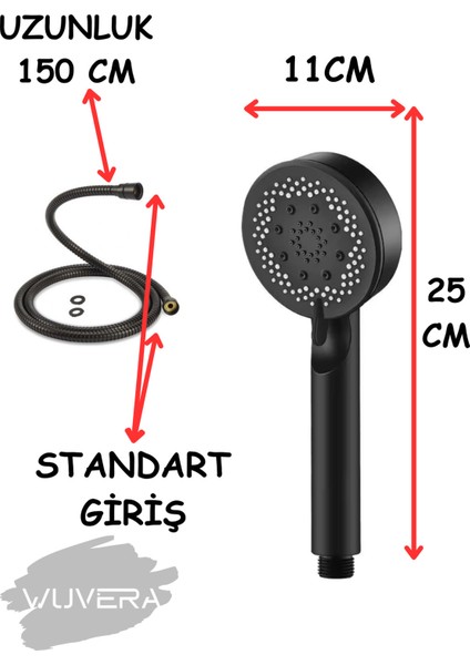 Şık Siyah Fonksiyonlu Duş Başlığı ve Fıskiyesi Seti fiyatları