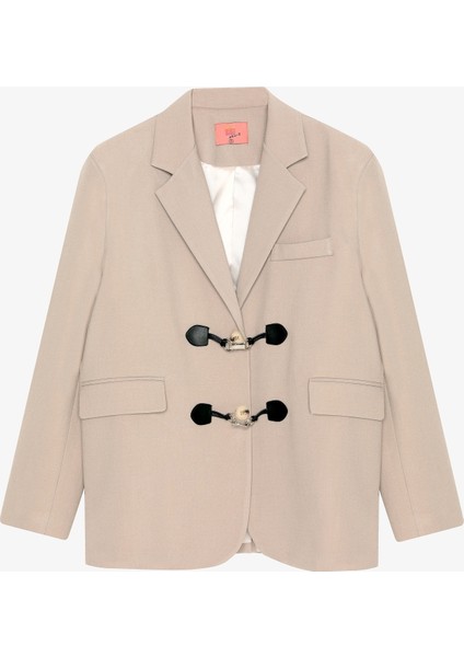 Toka Aksesuarlı Oversize Blazer Ceket Bej