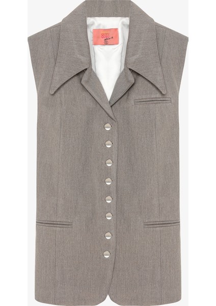 Kuşaklı Düğmeli Yelek Ceket Gri