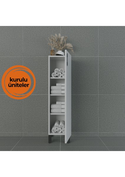 Volans-AR 30 cm Çok Amaçlı Ayaklı Dolap Parlak Beyaz MDF Lam Sağ Menteşe