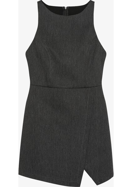 Asimetrik Kuplu Mini Tulum Antrasit