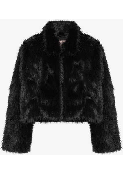 Fermuarlı Kısa Kürk Ceket Siyah