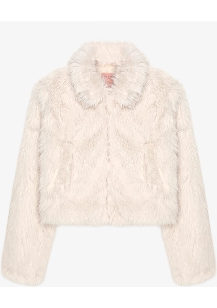 Fermuarlı Kısa Kürk Ceket Ekru