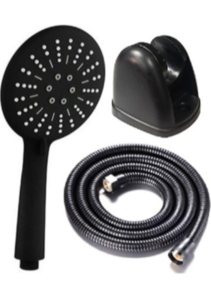 Şık Siyah Duş Başlığı ve Hortum Seti, Askılı ve Kullanışlı Tasarım