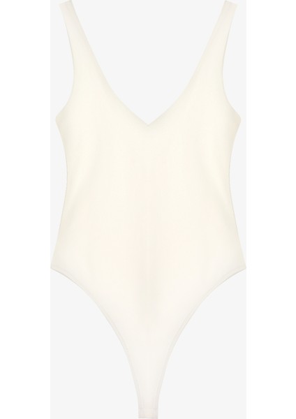 V Yaka Basic Bodysuit Ekru