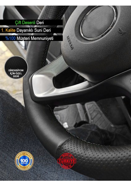 Fiat Marea Siyah Delikli Düz Özel Süper Deri Direksiyon Kılıfı