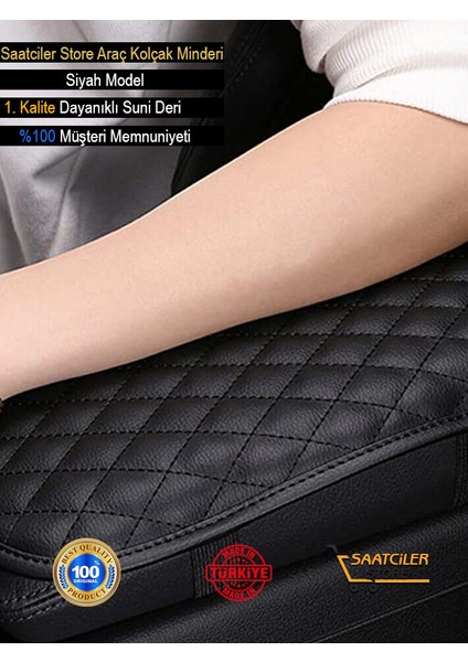 Peugeot 307 2005-2008 Deri Oto Kolçak Kılıfı Örtüsü Capitone Süngerli Siyah Nakışlı