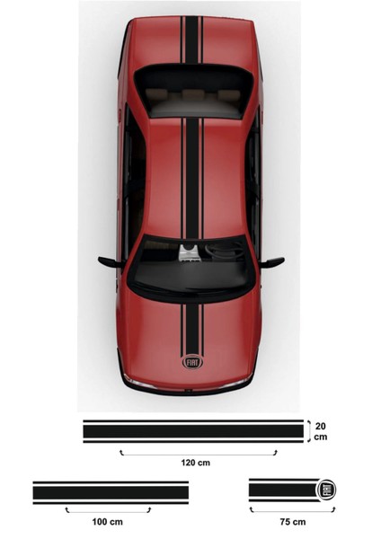Fiat 3 Için Özel Yeni Uyumlu Aksesuar Kaput-Tavan-Bagaj Çift Şerit Oto Özel Yeni Sticker Siyah 20*120 CM-20*100 Cm-75*20 cm