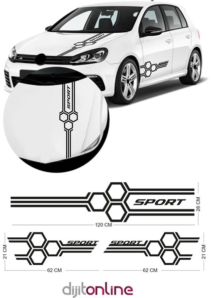 Petek Tasarımlı Oto Kaput-Marşpiyel Özel Yeni Sticker 3 Parça 120*26 CM/1ADET - 62*21 Cm/2 Adet