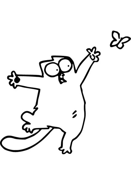 Kelebek Yakalayan Kedi Sticker 20 x 20 cm