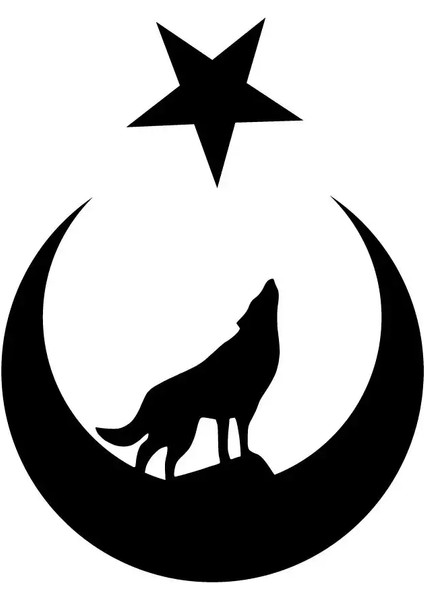 Ay Yıldız Içinde Bozkurt Oto Özel Yeni Sticker Siyah 25 x 32 cm