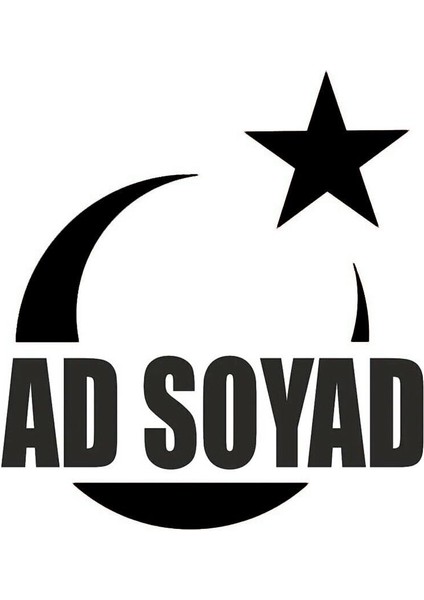 Türk Bayrağı Ad Soyad Yazılı Oto Özel Yeni Sticker Siyah 30*15 cm