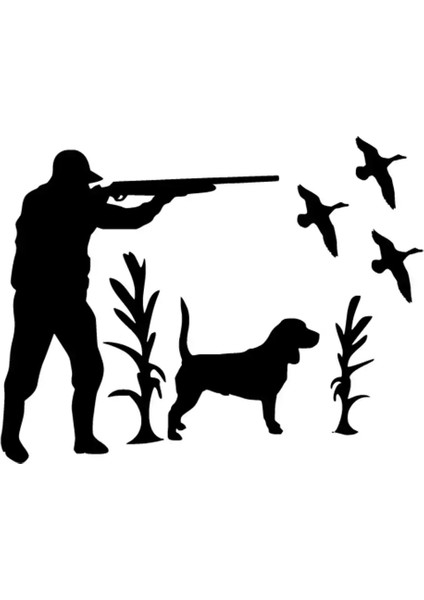 Kuş Avlayan Avcı Oto Özel Yeni Sticker Siyah 25 x 20 cm